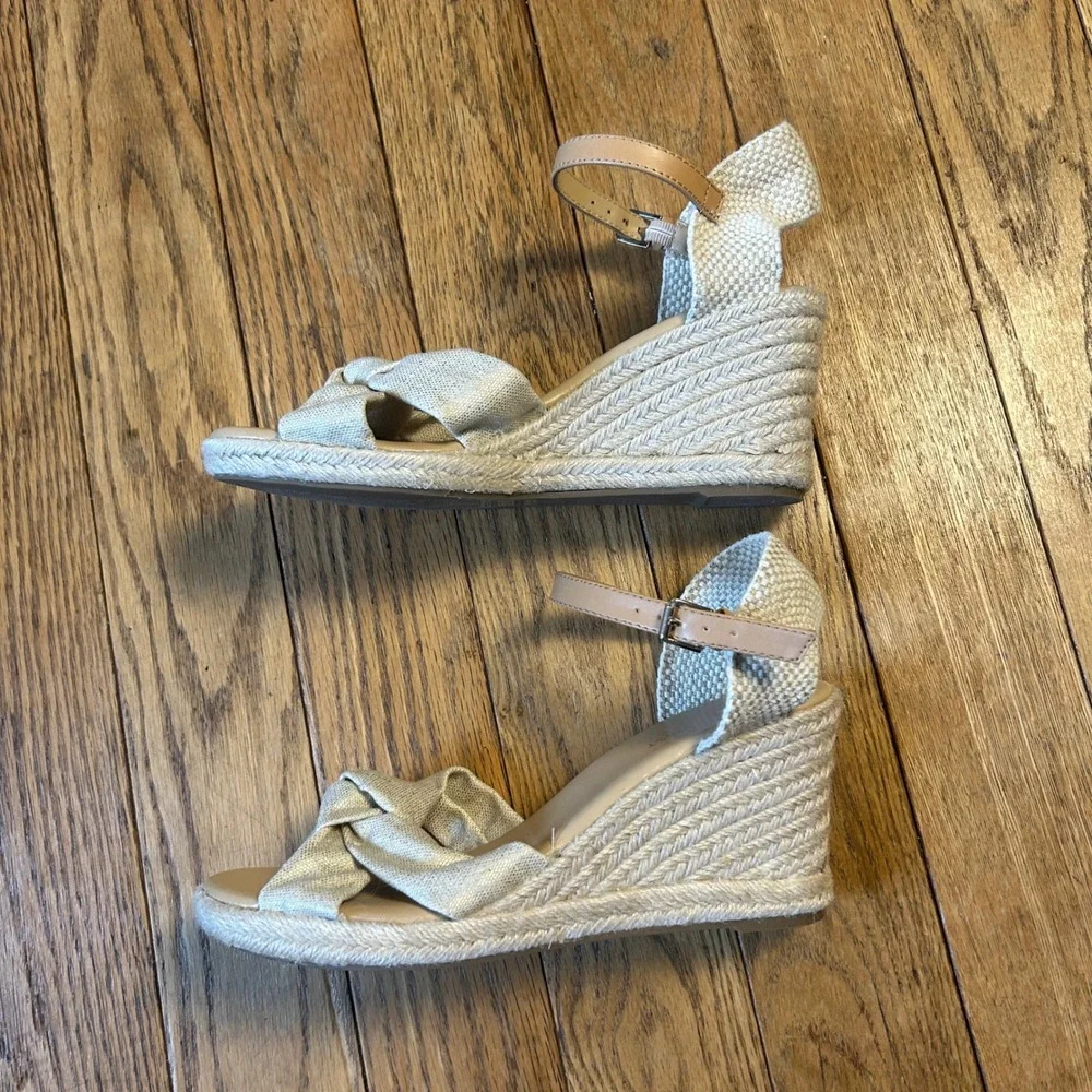 Nine West Jolly Cream Espadrille Wedge Sandals Knotted Bow Ankle Strap 9.5M